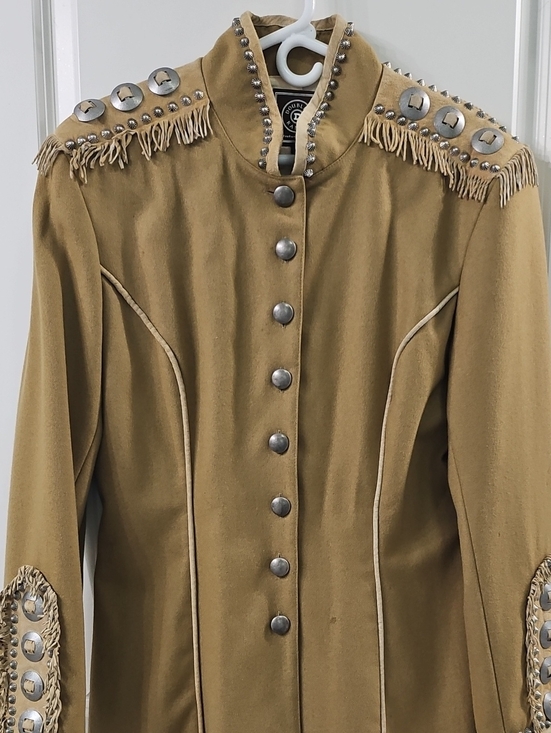 Double D Ranch Jackets & Blazers - Double D Ranch Camel Fringe & Stud Military Pea Coat